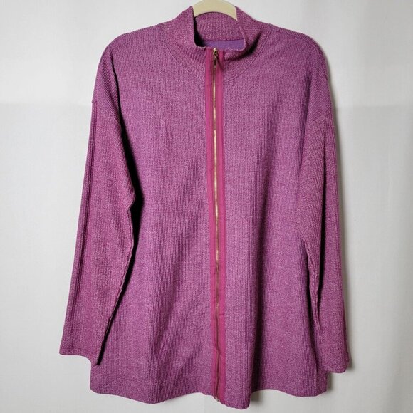 Soft Surroundings Purple Pink Full Zip Ribbed Workout Sweatshirt Jacket Large - Picture 2 of 9